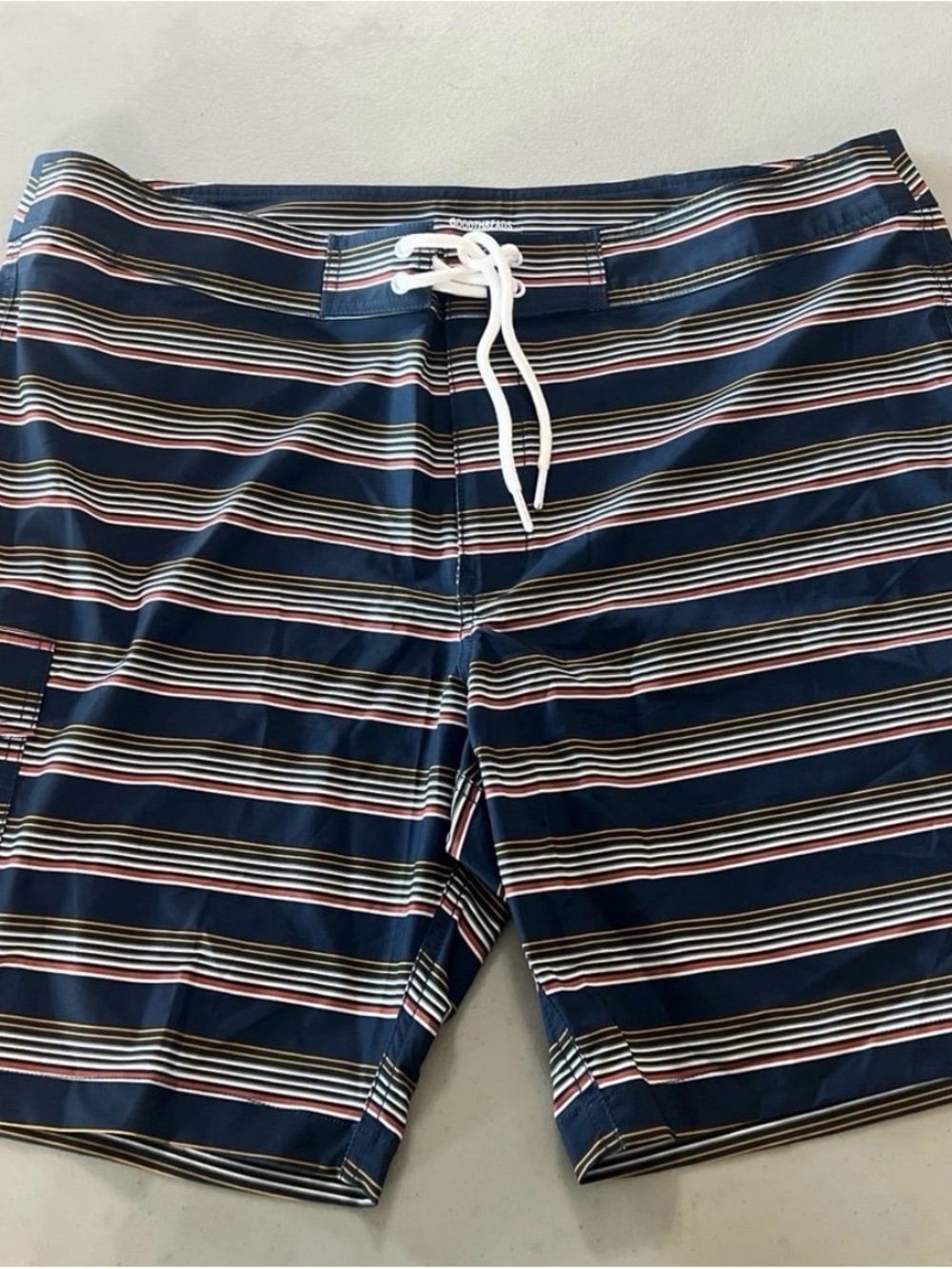 Men's Navy Striped Swim Trunks with Drawstring Size 40
